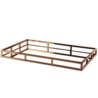Imagem de Bandeja Retangular Rosé em Aço Inox Com Espelho 56x35cm Royal Decor
