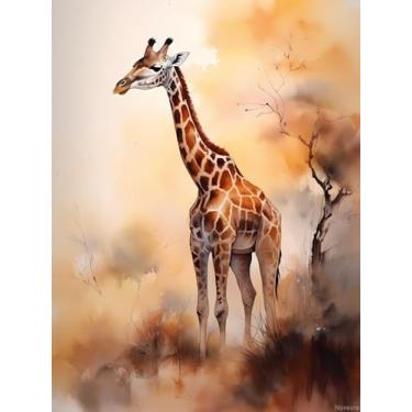 Imagem de Pintura de girafa em aquarela com diamantes DIY por números para adultos, kits de arte de diamante redondo completo para decoração de quarto, decoração de sala de estar, 30 x 40 cm