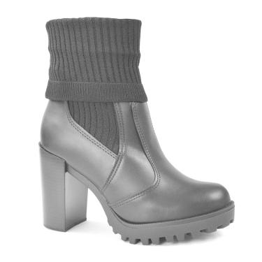 Imagem de Bota Moleca Salto Bloco Alto Knit Feminina Preta