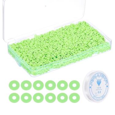 Imagem de PATIKIL 4000 unidades de kit de fabricação de pulseiras de contas de argila, 6 mm, contas espaçadoras de argila de polímero redondas preppy Heishi com cordão elástico para fazer joias DIY, verde