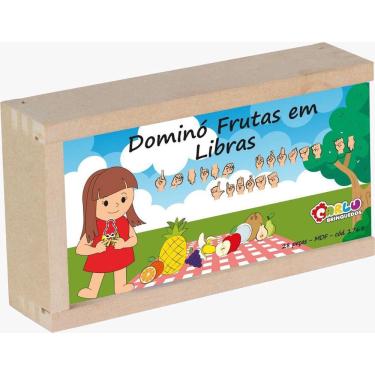 Imagem de Brinquedo Educativo Domino Frutas Em Libras Em Mdf 28 Peças