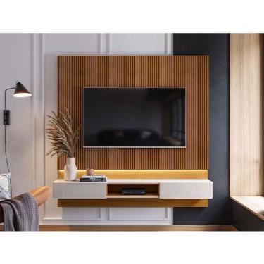 Imagem de Painel para TV Paris 1.80 Tauri Ripado/Off White Perolizado Lukalian