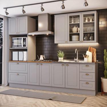 Imagem de Cozinha Completa 4 Peças Com Aéreo 3 Portas Com Vidro Amy Casa 812 Cinza