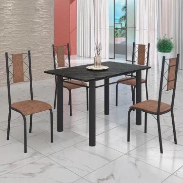 Imagem de Conjunto Sala de Jantar Bahia Mesa Tubo 120x75cm Tampo Pedra Ardósia Indiana com 4 Cadeiras