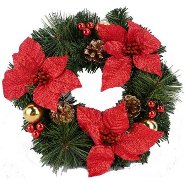 Imagem de Guirlanda Decorada com Flores Vermelhas Pinhas Frutinhas Bolas e Galhos - Festive