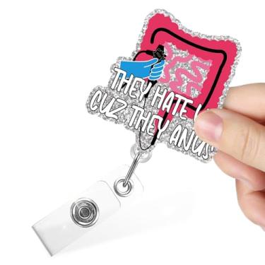 Imagem de Juoqg Carretel retrátil de crachá de órgão cólon engraçado com clipe jacaré, suporte de crachá com glitter, presentes para gastroenterologista, endoscopia, enfermeira interna, cirurgião, cirurgião