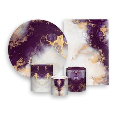 Imagem de Kit 2 Painéis De Festa  Trio De Capas Cilindros, Efeito Mármore Roxo c