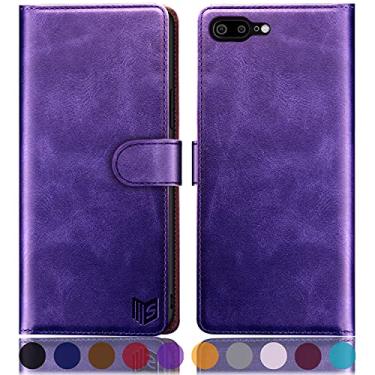 Imagem de SUANPOT Para iPhone 7 Plus/8 Plus 5,5 polegadas (NÃO iPhone 7/8 4,7 polegadas) com bloqueio de RFID, capa carteira de couro com suporte para cartão de crédito, capa de celular flip book, capa à prova de choque, capa feminina masculina para Apple 7 Plus/8 Plus roxa