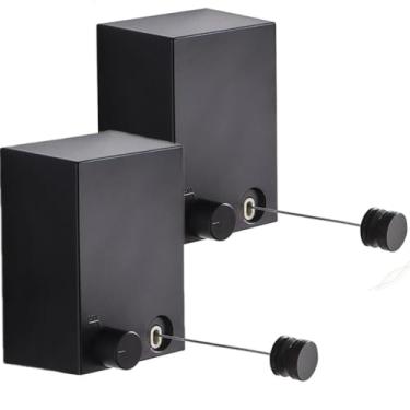 Imagem de Varal Retrátil Corda De Aço Inoxidável C Suporte Parede(Preto kit 2)