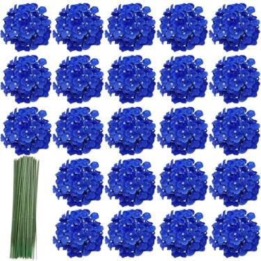 Imagem de Sumupa 28 cabeças de hortênsia de seda, flores artificiais, hortênsia, flores falsas com hastes para decoração de casa (azul escuro)