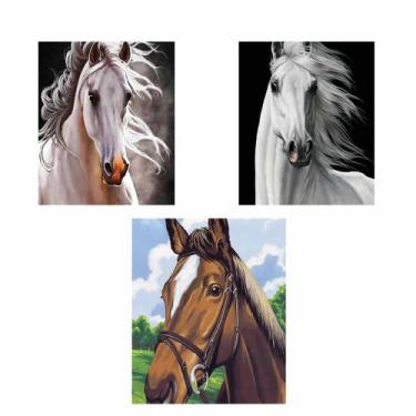 Imagem de CONJUNTO COM 3 TELAS PARA PINTURA DIAMANTE 30x40 - CAVALOS - PPSHOP