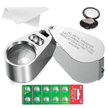 Imagem de HMKIS Lupa De Joalheiro 40X, Totalmente Em Metal, Iluminada, Com Argola Para Joias, Dobrável Bolso 10 Baterias Reserva, Detecção Moedas, Diamantes, Pedras Preciosas, Selos E Trabalho Perto