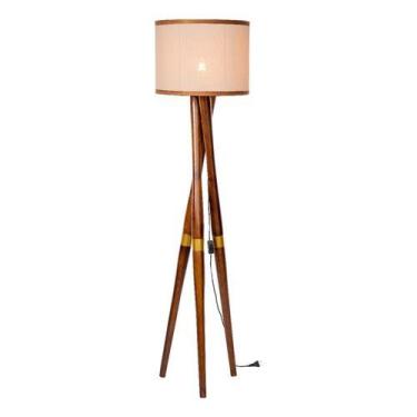 Imagem de Abajur Belíssima Palha Natural Retro Pedestal Madeira Tripé - A7home