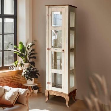 Imagem de Cristaleira Torre 01 Porta Vidro Lateral Madeira Maciça D161vl Branco Garapa Shop Jm Br...