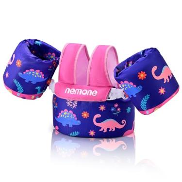Imagem de NEMONE Colete De Natação Infantil Para Crianças De 22 A 70 Libras, Jaqueta De Natação Com Braços, Boias Aquáticas Para Meninas E Meninos De 2, 3, 4, 5, 6 E 7 Anos, Praia E Piscina