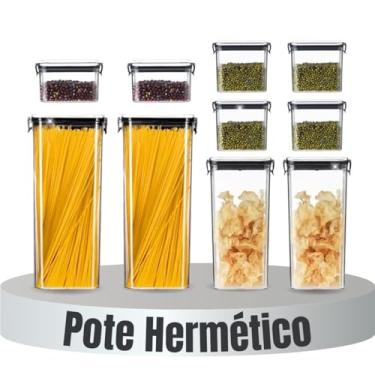 Imagem de Liz KO Kit 10 Organizador de mantimentos Potes Herméticos com Trava Tampa Empilhável para Gavetas Armarios Dispensa Cozinha