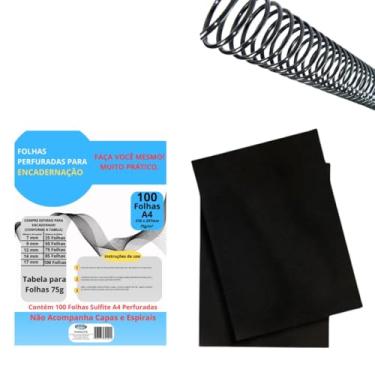 Imagem de Kit Completo Encadernação Capas A4 + 100 Folhas Lisa Perfuradas + Espiral 2 Capa Plástico | Faça seu Caderno e Organizador