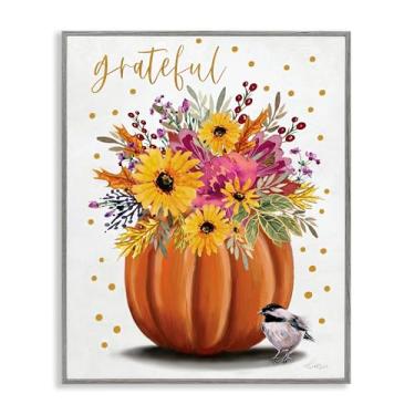 Imagem de Stupell Industries Grateful Pumpkin Bouquet Gray Framed Giclee Art, design por Elizabeth Tyndall, 24 x 30