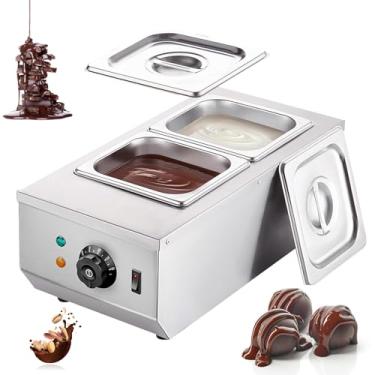 Imagem de Forno de derretimento de chocolate de 800 W, máquina de temperagem de chocolate com tanque duplo, com controle de temperatura, 86~185°F, adequado para aquecer leite, chocolate, queijo, etc