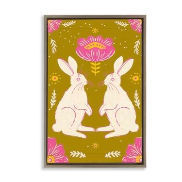 Imagem de Stupell Industries Arte de parede em tela flutuante espelhada Spring Bunnies marrom, design de Hannah Moren, 53 x 78 cm