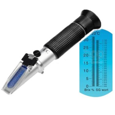 Imagem de Refratometro Cerveja Artesanal 32 Brix Gravidade Medicao Frutas Suco Bebidas Aluminio Portatil Hidromel Manual Producao Fermentacao Açucar