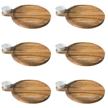 Imagem de Kit 6 Petisqueira Teca 23cm Servir com Cabo e Ramekin 30ml T