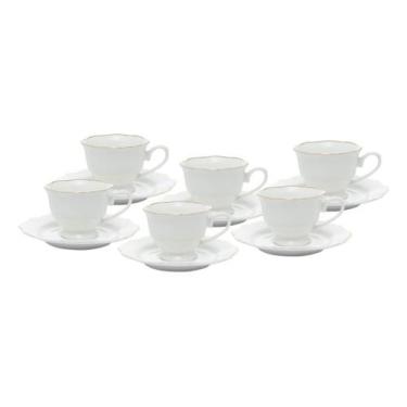 Imagem de Cj 6 Xicaras Cafe Porcelana Maldivas Fio De Ouro 80ml Wolff - ROJEMAC 