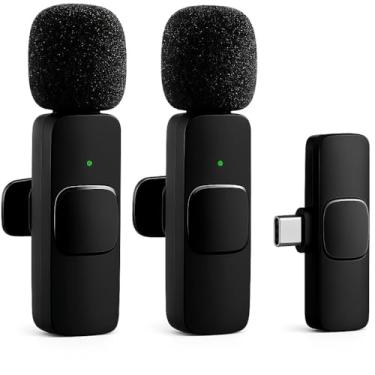 Imagem de 2 Microfone de Lapela Sem Fio Compátivel Iphone 15/16 e Android USB C Smartphone Tablet Mini Microfone Para Celular Qualidade Acústica