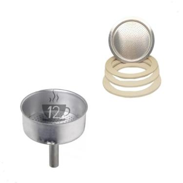 Imagem de Kit Reparo Para Cafeteira Italiana De Alumínio Moka De 12 Xícaras Funil Filtro E Borrachas Vedação