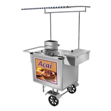 Imagem de Carrinho de Açaí Inox com Toldo e Rodas Maciças Cefaz