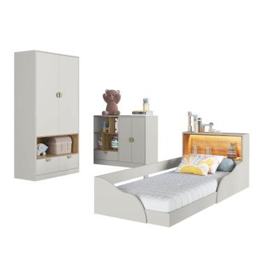 Imagem de Quarto Infantil Completo Guarda Roupa Cômoda e Cama Montessoriana Lille CJ077 Branco - Art In Móveis