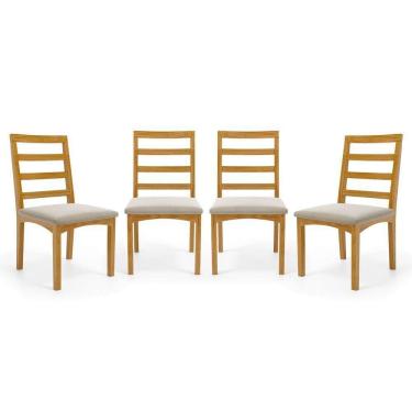 Imagem de Kit Com 4 Cadeiras Cecília Madeira Maciça Assentos Estofados Para Mesa De Jantar Veludo Bege 102