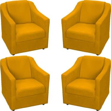 Imagem de Kit 4 Poltronas Mila Pé De Plástico Cromado - Mostarda Suede