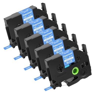 Imagem de Esaytool Pacote com 5 peças de substituição para P-Touch TZe-535 TZe535 TZ535 12 mm fita de etiqueta laminada branca sobre azul compatível com Ptouch PT-D210 D220 H110 H100 P710BT D220 D410 D600 D440