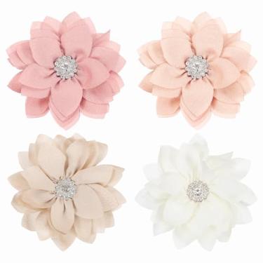 Imagem de PATIKIL Broche de flor elegante para mulheres, 4 peças de tecido flor floral cristal broche de lapela para festa de casamento presente terno roupas chapéu acessórios, rosa escuro cáqui rosa claro bege