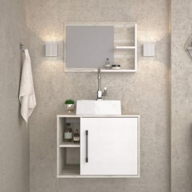 Imagem de Conjunto para Banheiro Gabinete com Cuba Quadrada Q32 e Espelheira Laura Snow Branco Chess