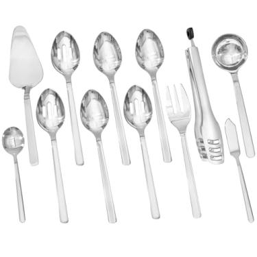 Imagem de KINGSTONE Conjunto Grande De Utensílios Para Servir Recepcionistas, Aço Inoxidável 18/10 - Colheres De Servir De 10 Polegadas, Escumadeiras, Garfos, Pinças, Espátula Para Bolo E Torta, Faca De Mant