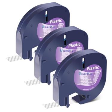 Imagem de USUPERINK Compatível com refis Dymo Letratag (16952 12267 16951 12268 S0721530) Plástico Preto sobre Transparente (12 mm x 4 m, 1/5.1 cm x 4.0 m) Use em Dymo LetraTag LT-100H LT-100T QX500T Pacote com