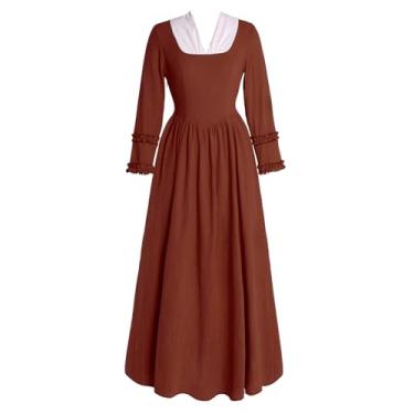 Imagem de Mikan Tsumiki Vestido colonial feminino fantasia pioneira roupas históricas vestidos modestos pradaria vestido da guerra civil vermelho ferrugem GG