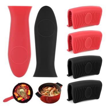 Imagem de Capa de alça de ferro fundido, 6 peças, capas de alça de frigideira de ferro fundido, suportes de panela de silicone resistente ao calor, suporte de alça de ferro fundido para frigideiras, frigideiras