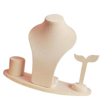 Imagem de UxicRuya Manequim para exibição de colares, suporte para brincos, decoração para casa para mulheres, suporte para exibição de anéis e joias para loja, Bege