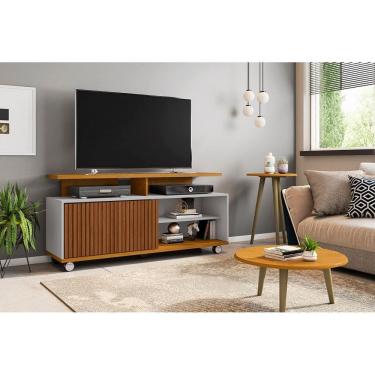 Imagem de Rack Para TV Topázio Ripado Naturalle/Off White – Bechara Móveis