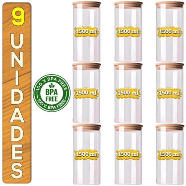 Imagem de 9 Potes De Vidro Herméticos Premium 1500ml Para Mantimentos Tampa De Bambu