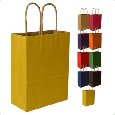 Imagem de Sacola de Presente de Papel Kraft Colorido 21,5x8,5x17,5cm(Amarela,20 unidades)