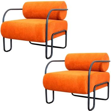 Imagem de Kit 2 Poltronas Para Sala E Escritório Base De Metal Mansk Linho Terracota