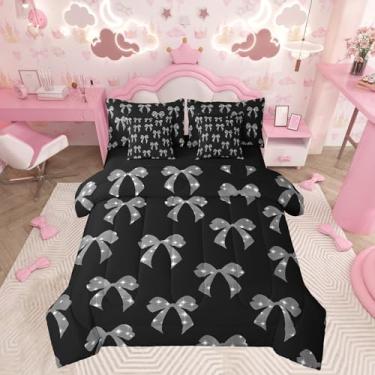Imagem de Feelyou Conjunto de edredom infantil com laço fofo Kawaii, tamanho solteiro, de 7 peças, lençol com laço feminino em uma bolsa, conjunto de cama com laço de princesa sonhadora para decoração de quarto