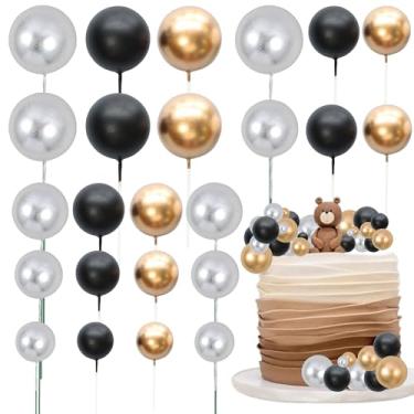 Imagem de Gyufise 30 peças de enfeite de bolo, bolo, palitos de bolo, em forma de bolo, enfeite de bolo para tema de urso, lembrancinhas de festa de aniversário, suprimentos de decoração de casamento, preto, ouro, prata