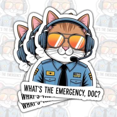 Imagem de (3psc) Adesivo "What's The Emergency" Doc Sticker, Cat Emergency, EMT EMS Dispatcher Police Sticker, Cat Lovers Decal for Dispatchers, Police, Laptop Water Bottle Car Phone Helmet Window Kindle