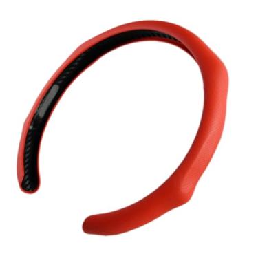 Imagem de Capa de volante de couro napa perfurado vermelho esportivo de instalação rápida, antiderrapante, ajuste universal, 35,5 a 38 cm, carro, SUV, captador