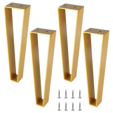 Imagem de Osring Pernas de móveis trapézios de 35,5 cm, 4 peças, perna de grampo de cabelo para móveis de aço sólido para mesa lateral, suporte de TV e armário, dourado